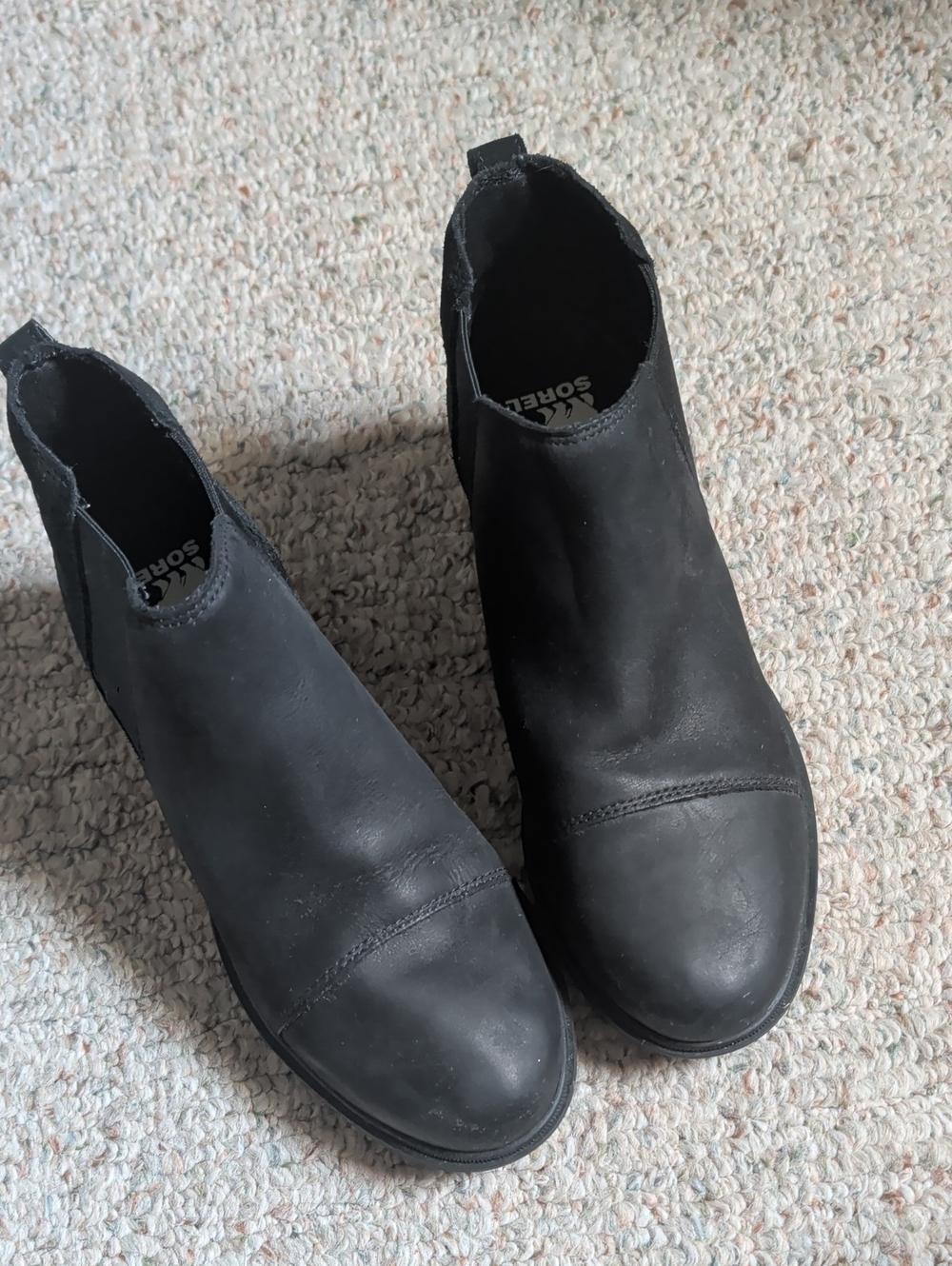 Sorel Black Leather Slip-On Chelsea Booties - Women's